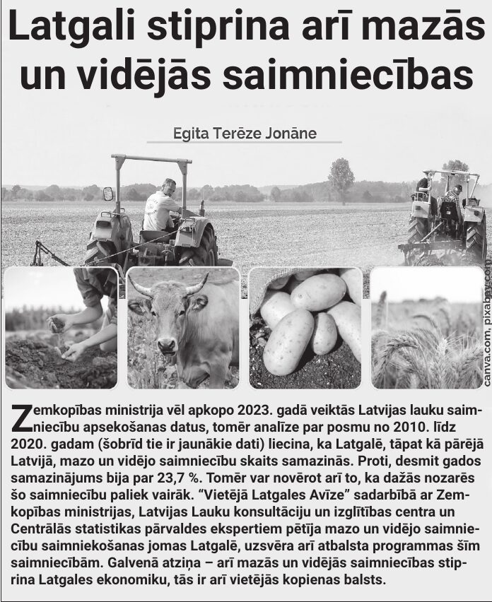 Latgali stiprina arī mazās un vidējās saimniecības