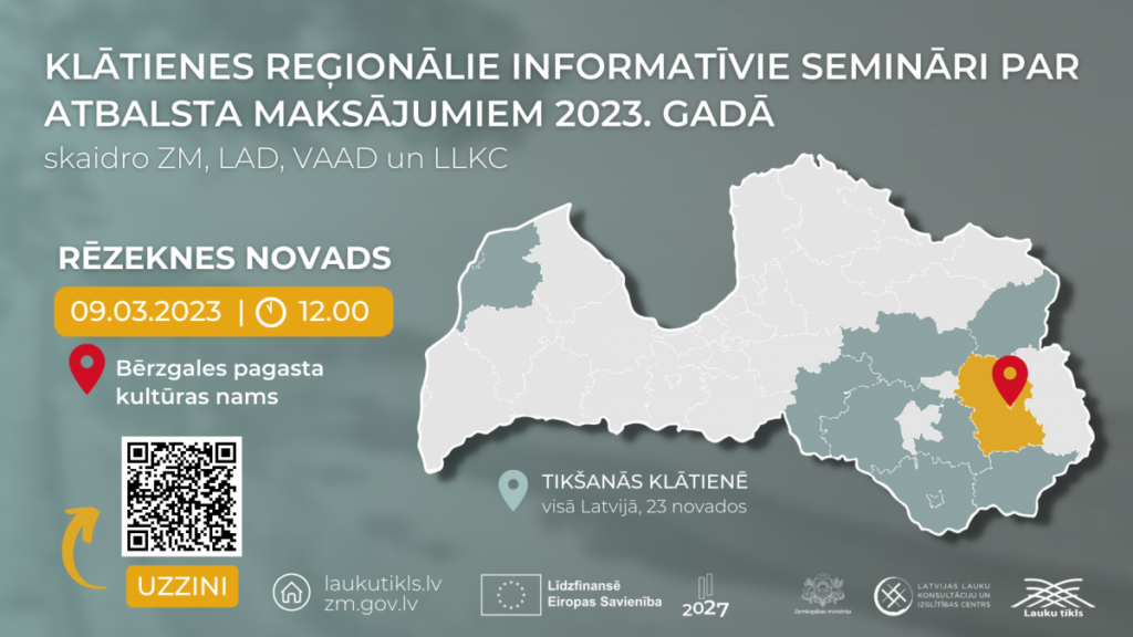 Seminārs par jaunajiem atbalsta maksājumiem – Rēzeknes novada Bērzgalē un Preiļu novada Riebiņos